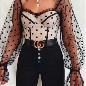 Runaway The Labeled Chloe Bustier Style Crop Top Sheer Polka Dot Balloon Sleeves